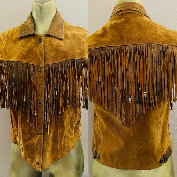LEATHER RANCH Vintage 80’s SUEDE Western Beaded Leather VEST Size 1 - Picture 5 of 16